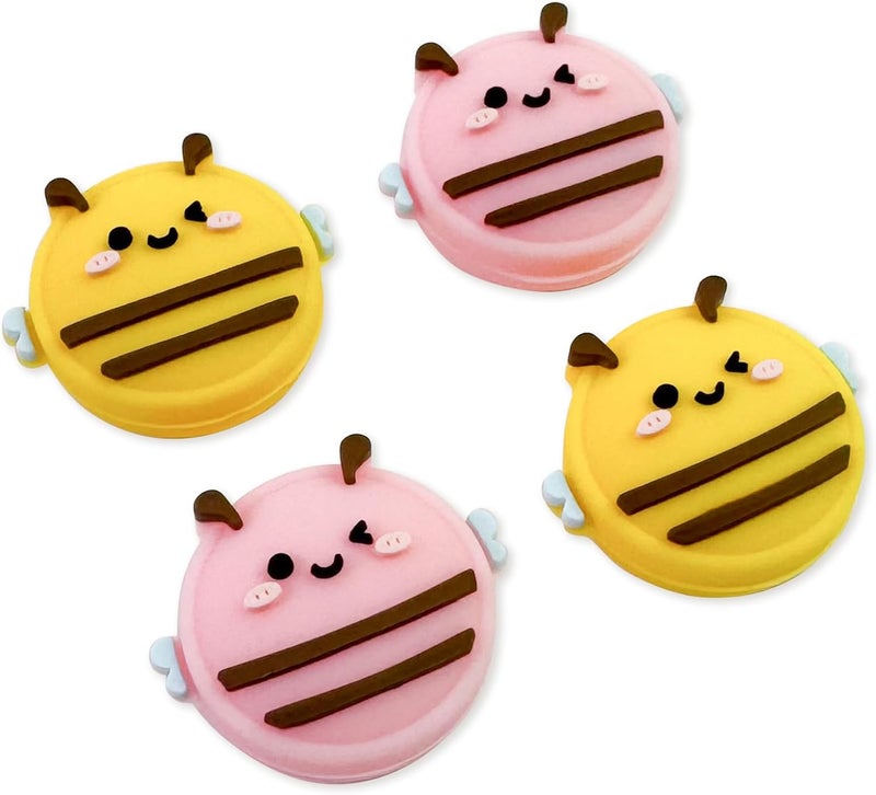 FlyingMage Switch Joycon Thumb Grips Caps, 4 PCS Cute Kawaii 3D Silicone Analog Thumbstick Button Cover Compatible with Nintendo Switch Lite/OLED Joystick Caps (Pink+Yellow Bee) - Image 1